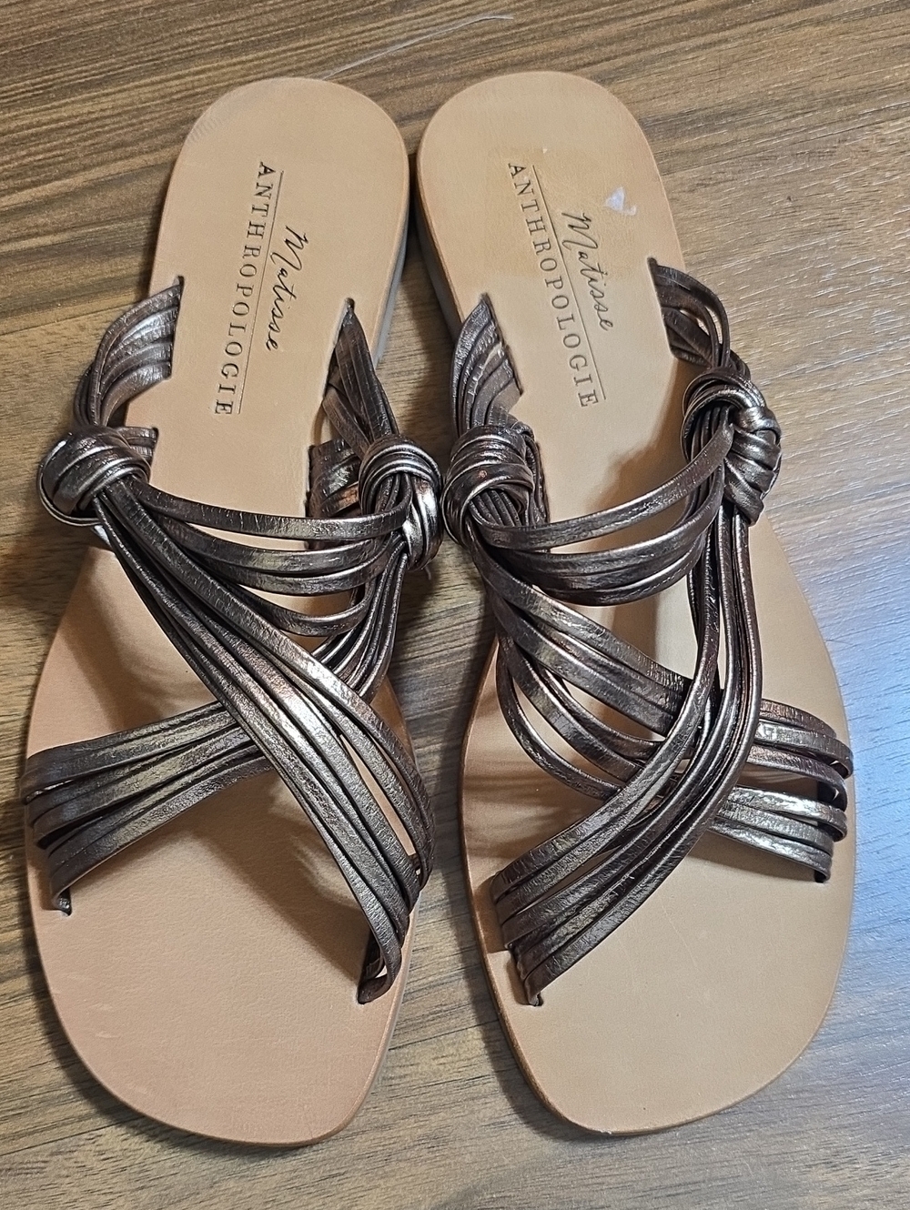 Anthropologie x Matisse Mystic Bronze Metallic Knotted Multi Strap Sandals